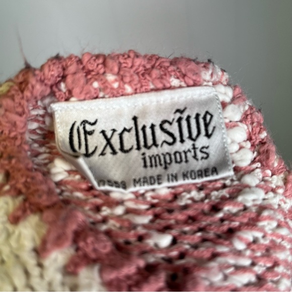 Vintage Creamy White/Pink Floral Appliqué Chunky Knit Sweater Large - Picture 11 of 15